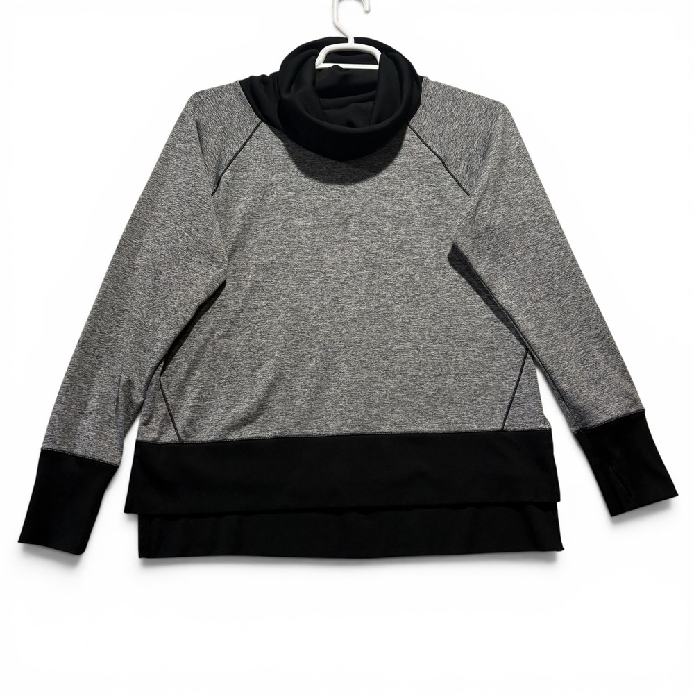 Victoria's Secret‎ VS Sport Cowl Neck Pullover Gray Black Thumbholes Womens L